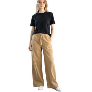 Roots Tan Wide Leg Demin Pants High Rise S/M Organic Cotton Lyocell Related Fit
